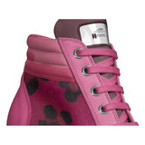 Pink and magenta animal-print leather boot heels with 8.5 cm heel and rubber sole — product detail