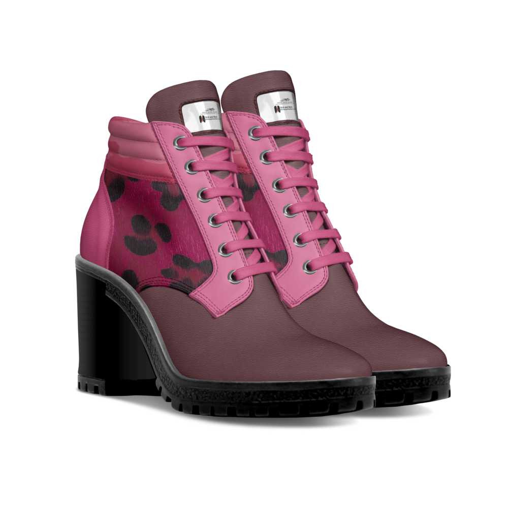 Pink and magenta animal-print leather boot heels with 8.5 cm heel and rubber sole — alternate view