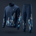 Vertex Isometric City Tracksuit in graphite with signal orange geometric Vertex menswear design