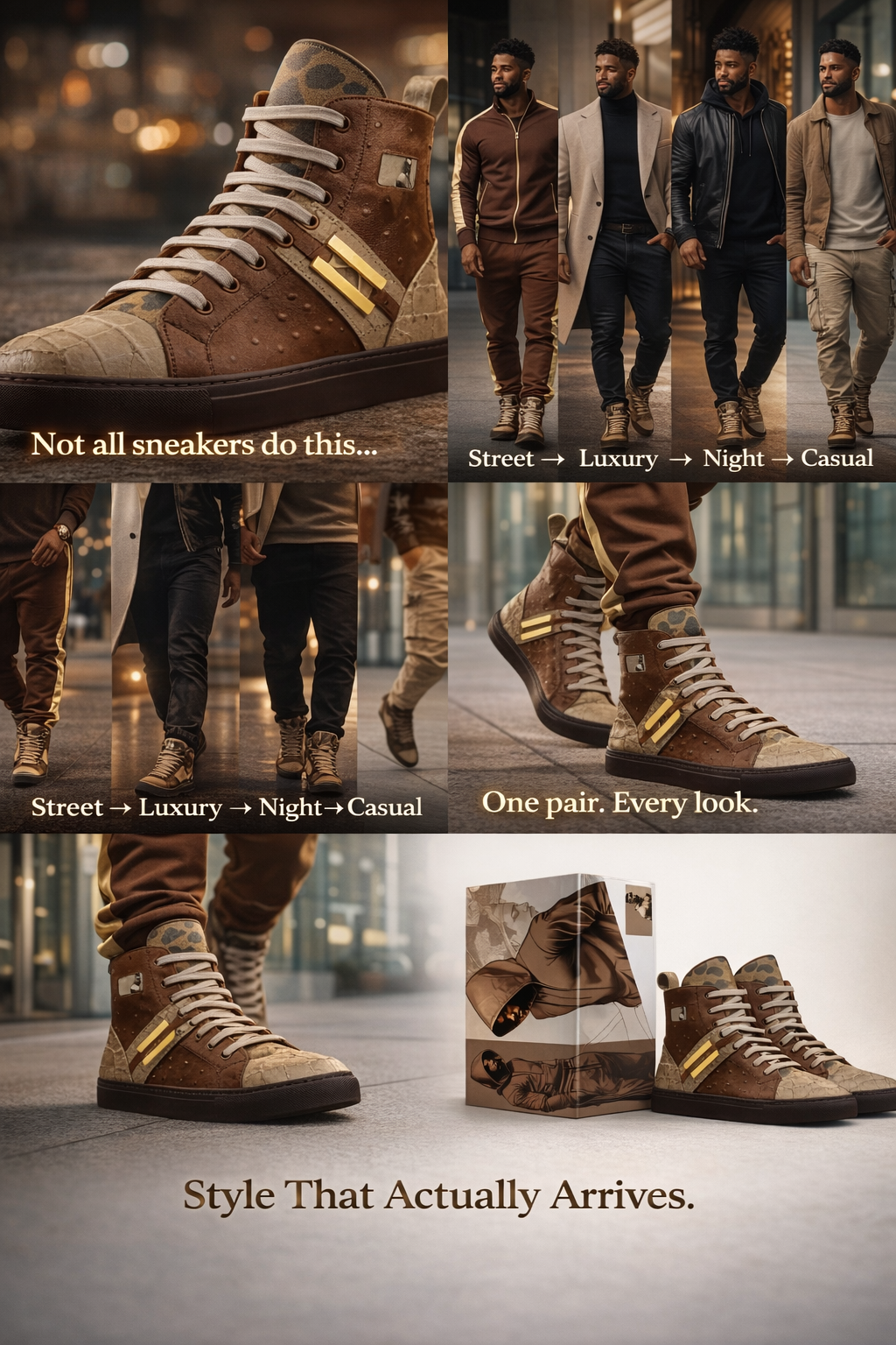Rich and Rich Brown OtherandHer Basketball Metal High-Top Sneakers showing side view with metal accents