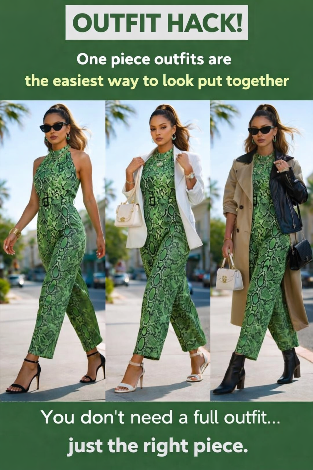 Rich and Rich Women's Green Abstract Print Halter Neck Belted Chiffon Jumpsuit with pockets