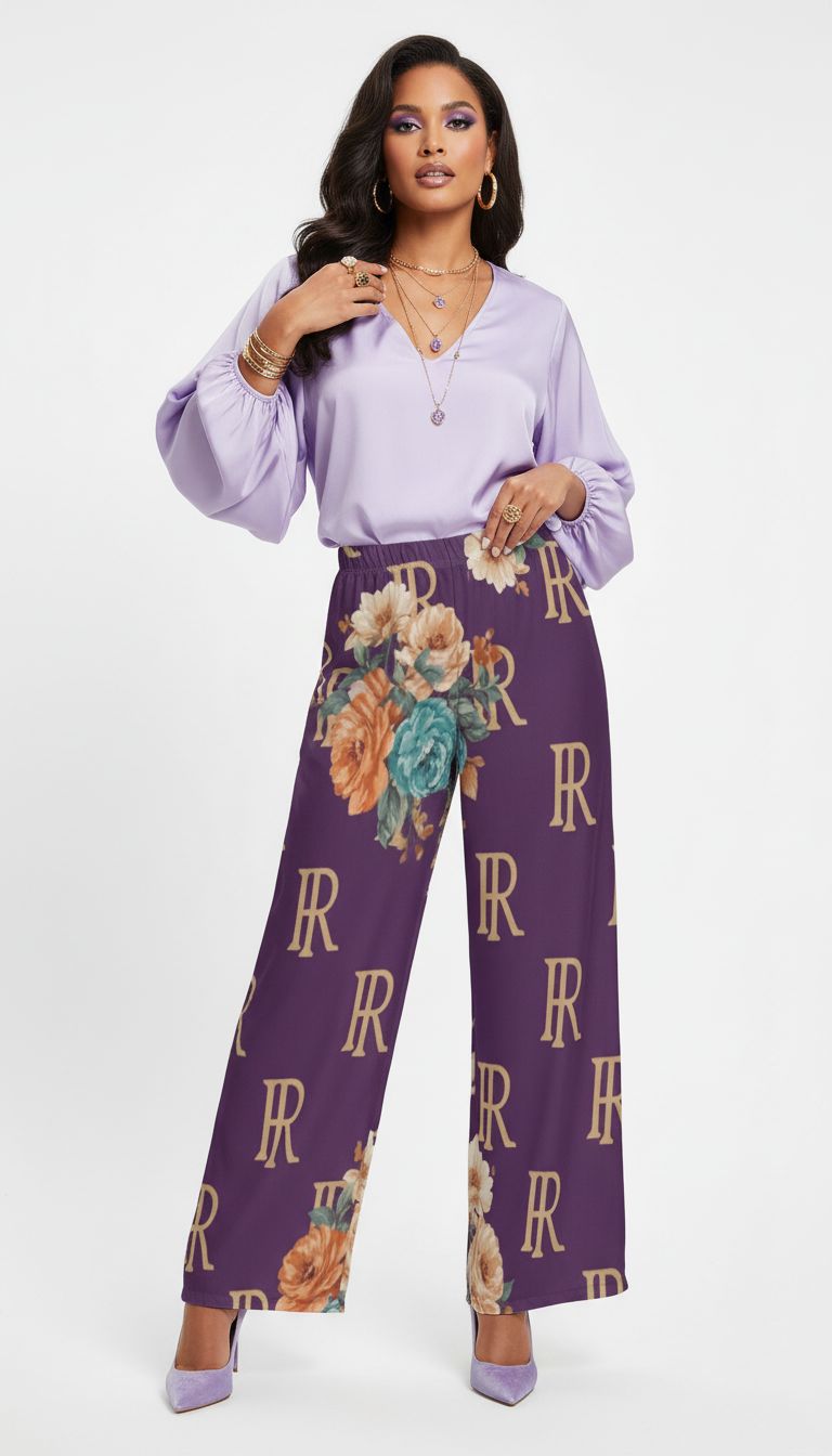 Rich and Rich Women's Purple Designer Wide Leg Pants