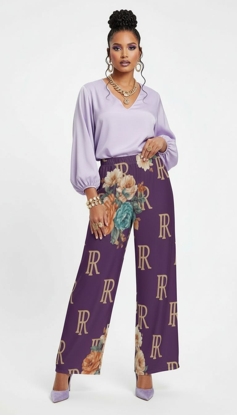 Rich and Rich Women's Purple Designer Wide Leg Pants