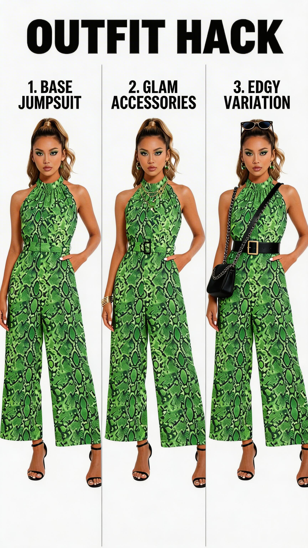 Rich and Rich Women's Green Abstract Print Halter Neck Belted Chiffon Jumpsuit with pockets