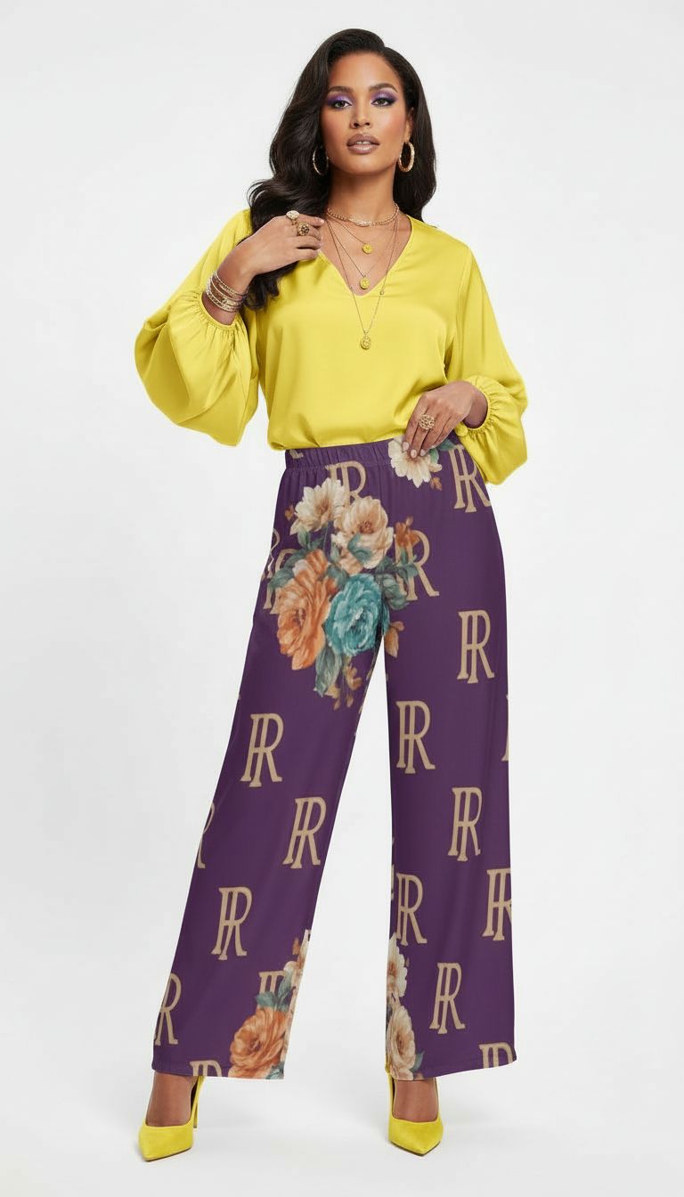 Rich and Rich Women's Purple Designer Wide Leg Pants