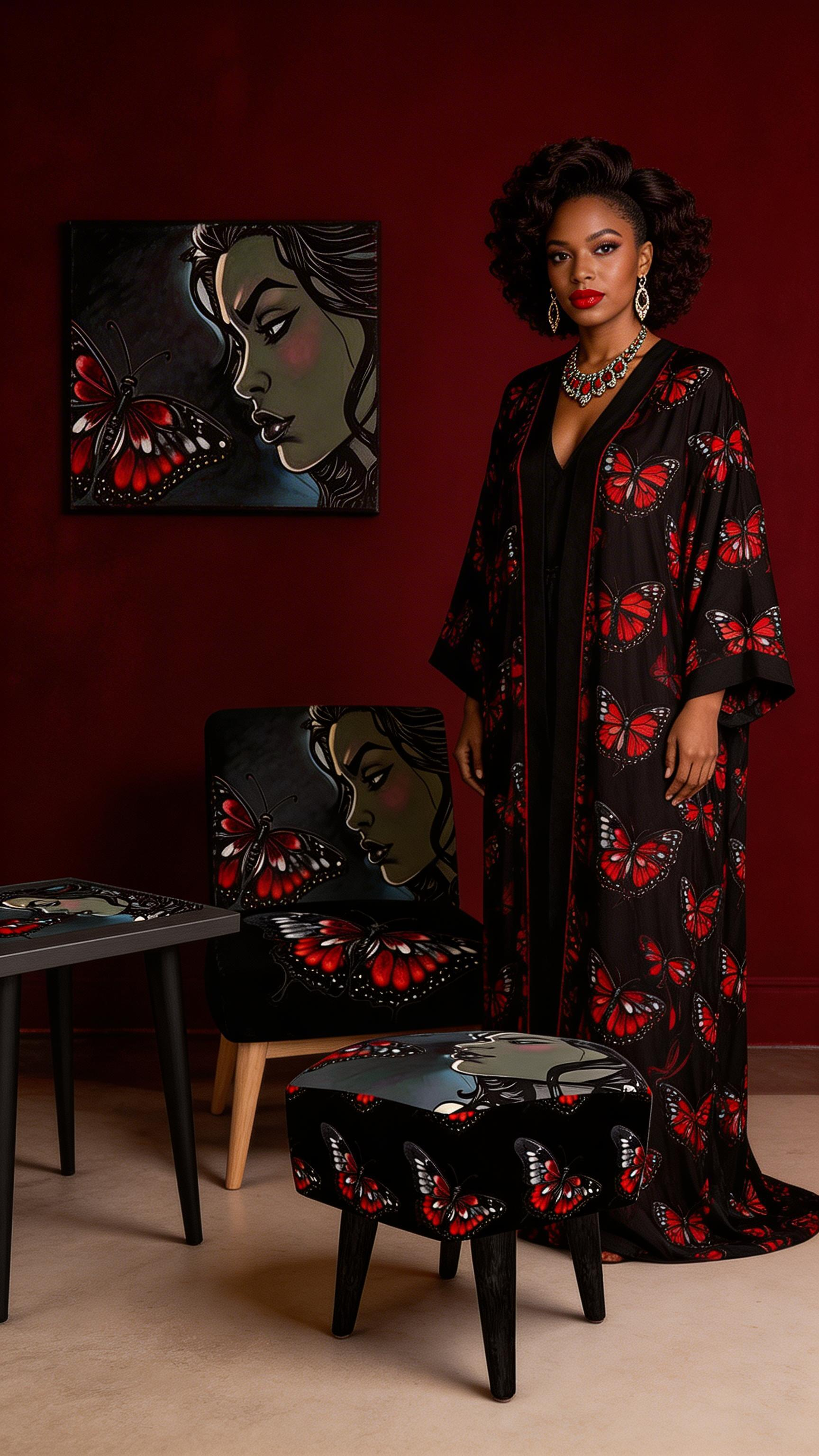 Rich and Rich Artistic Butterfly and Caricature Designer Side Table with intricate butterfly motifs and elegant finish