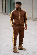 Rich and Rich Brown OtherandHer Basketball Metal High-Top Sneakers showing side view with metal accents