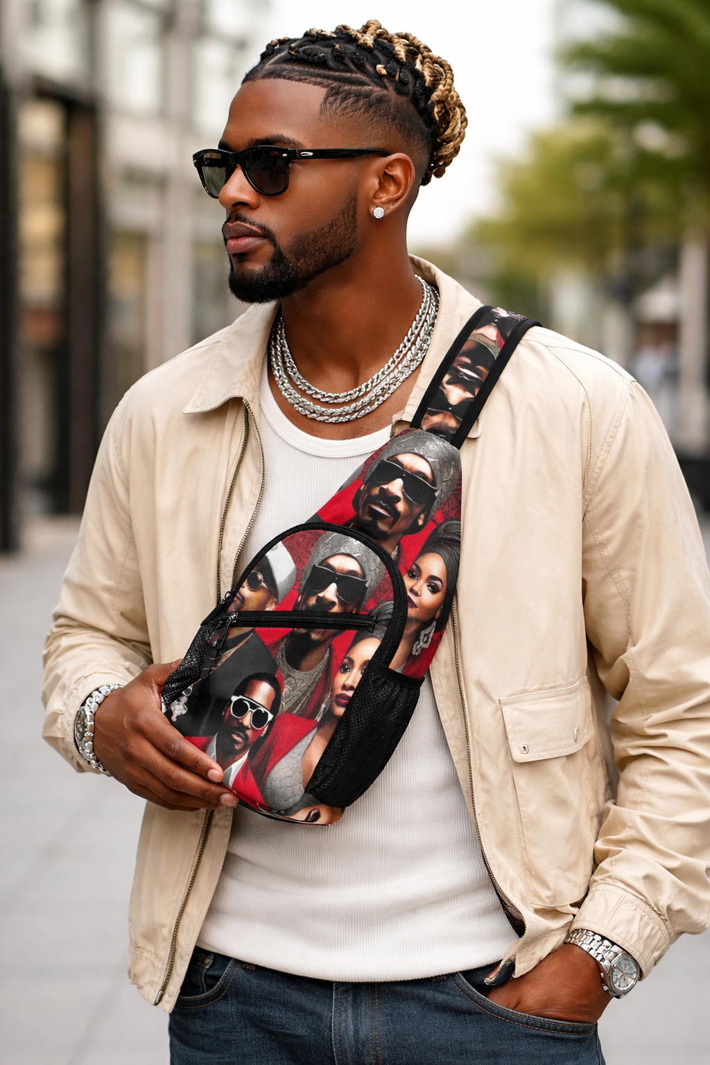 Rich and Rich Red Caricature Red Chest Bag for Men