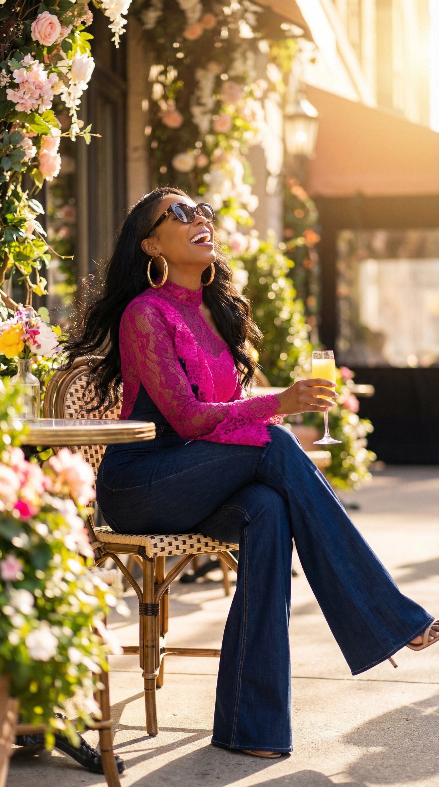 Rich and Rich Women’s Jean and Fuchsia Lace Jumpsuit – Stylish Denim Tencel Summer Jumper