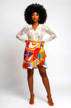 Load image into Gallery viewer, Rich and Rich Orange Abstract Designer Flounce Skirt
