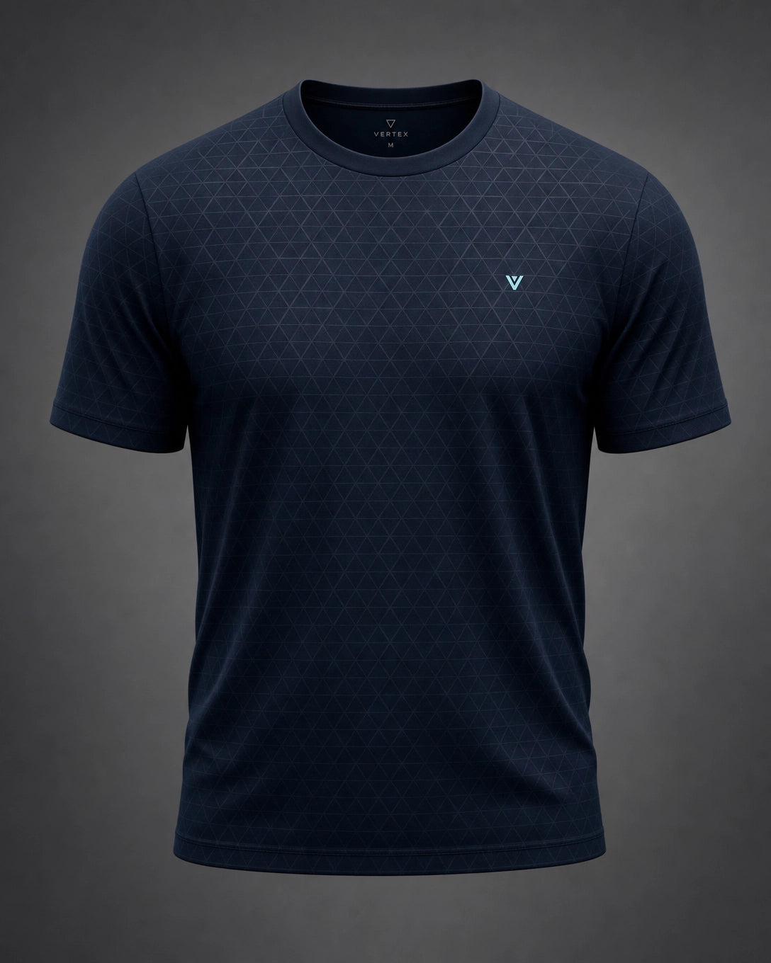 Vertex Tonal Tessellation T-Shirt in deep navy with ice cyan geometric Vertex menswear design