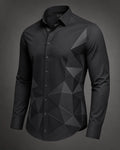 Vertex Triangulated Shadow Button-Up Shirt in black with tonal charcoal geometric Vertex menswear design