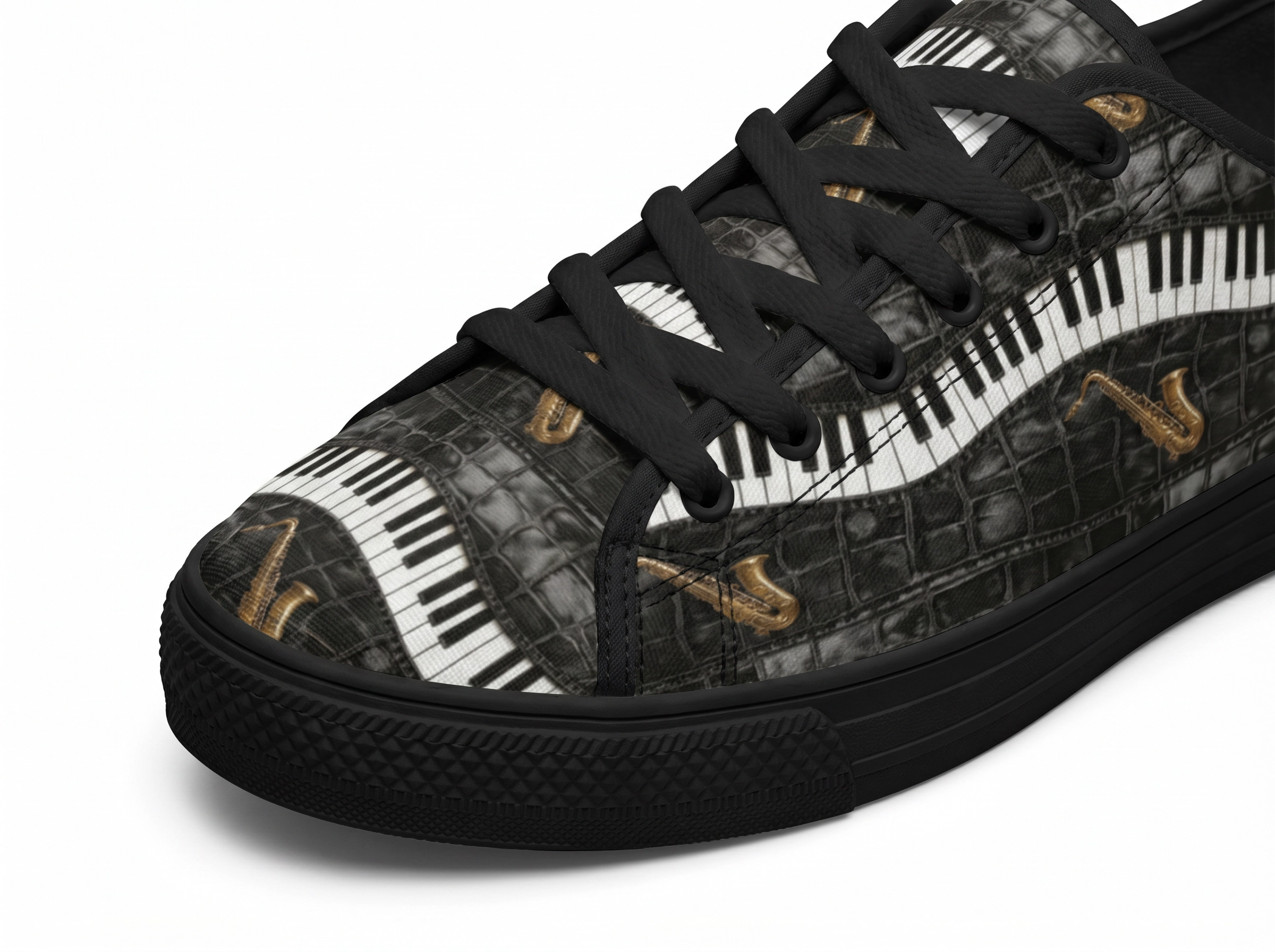 Rich and Rich Men’s Black Camo Piano Saxophone Canvas Sneakers