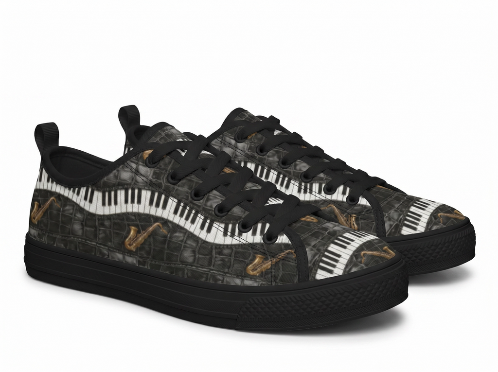 Rich and Rich Men’s Black Camo Piano Saxophone Canvas Sneakers