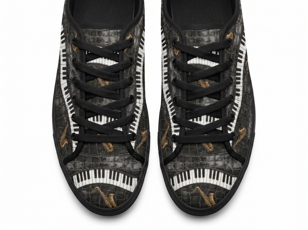 Rich and Rich Men’s Black Camo Piano Saxophone Canvas Sneakers