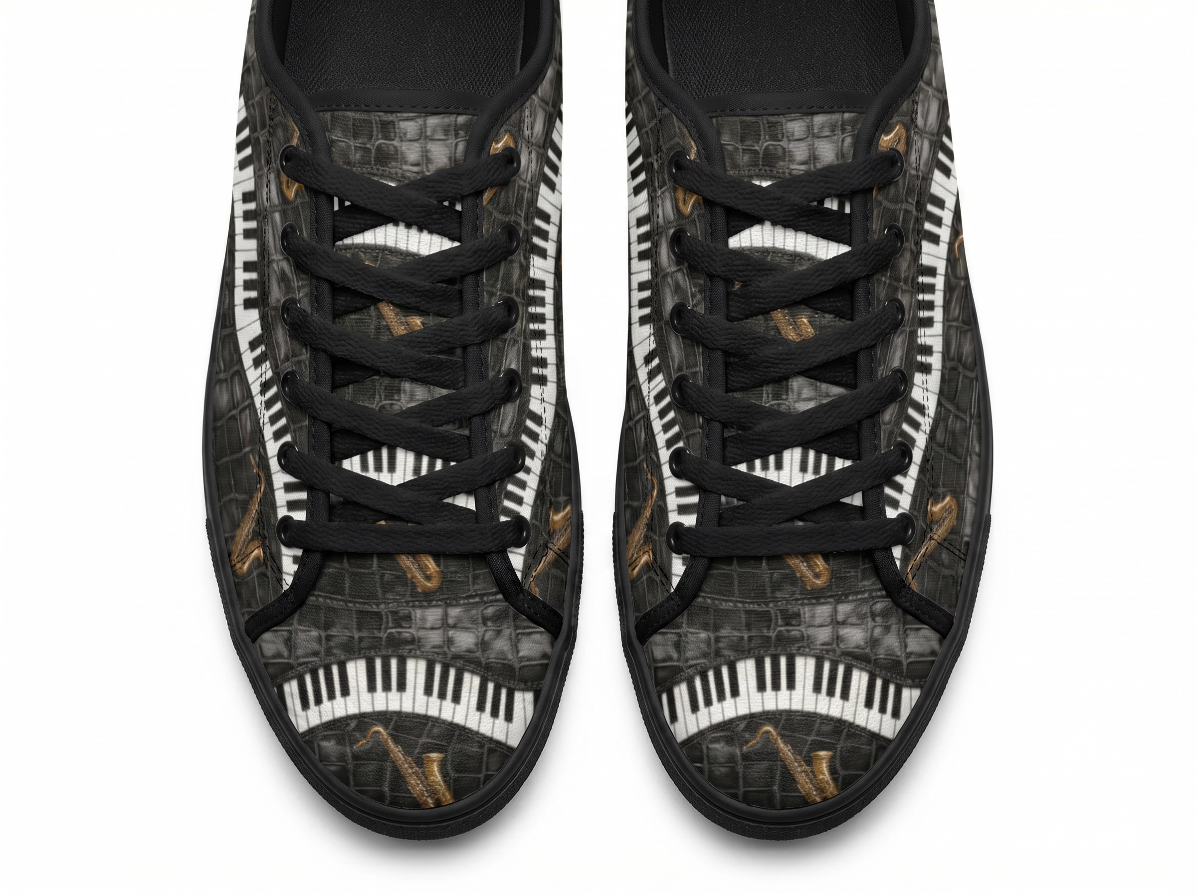 Rich and Rich Men’s Black Camo Piano Saxophone Canvas Sneakers