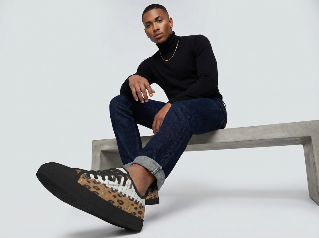 Rich and Rich Men's Brown Animal Piano Saxophone Canvas Low Top Sneaker