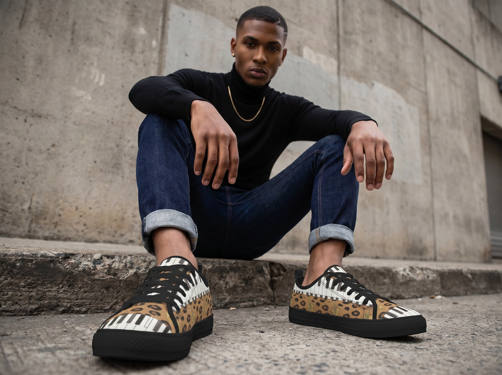 Rich and Rich Men's Brown Animal Piano Saxophone Canvas Low Top Sneaker