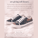 Blue floral low-top women's sneaker with nylon canvas body and rubber outsole — additional view 8