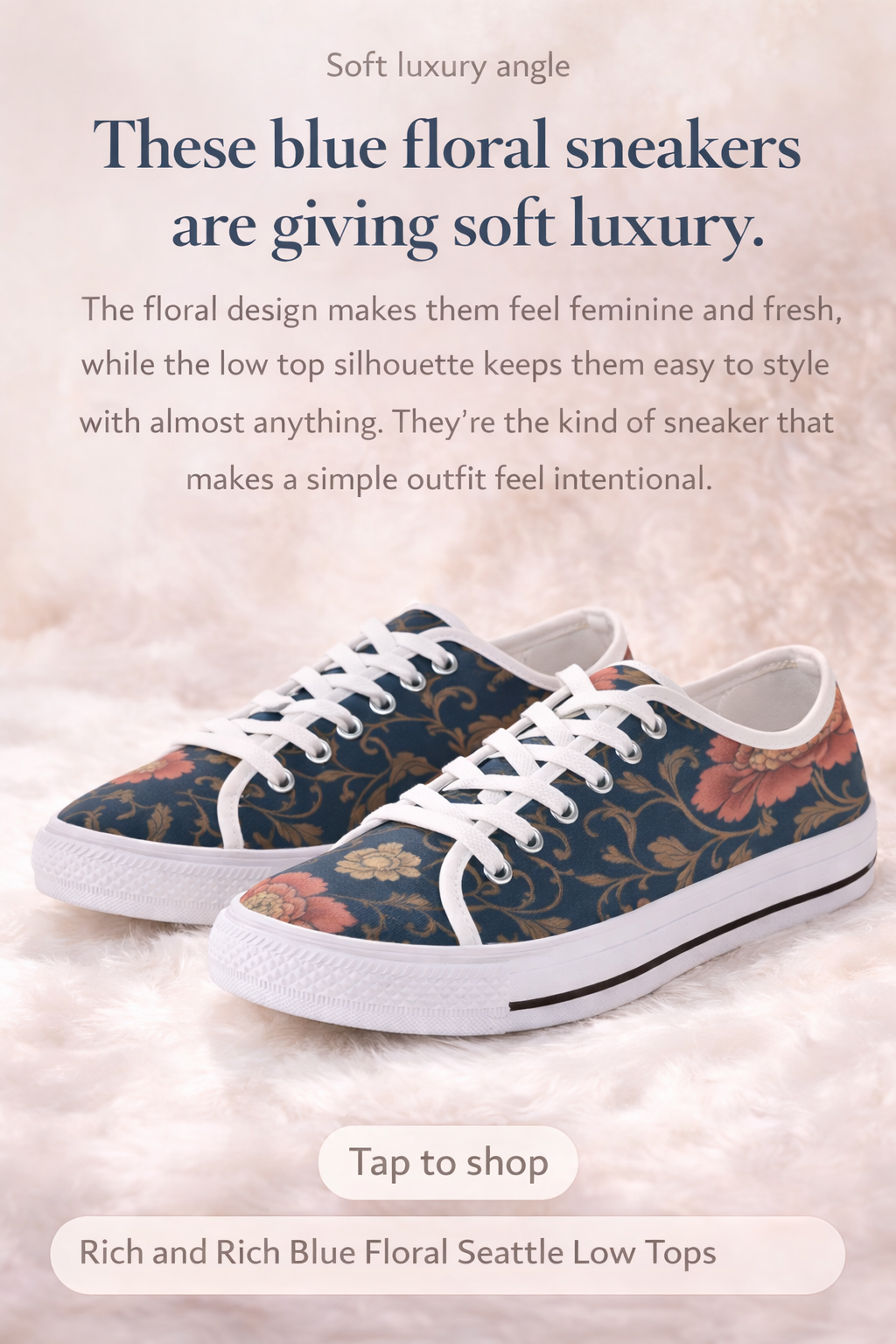 Rich and Rich Blue Floral Seattle Low Top Women's Sneakers with vibrant floral pattern