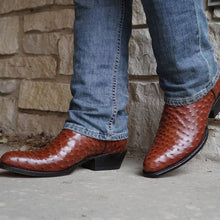 Load image into Gallery viewer, Men&#39;s Cognac Ostrich Print Cowboy Boots (H7002)
