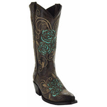 Load image into Gallery viewer, Turquoise Rose Inlayed Women&#39;s Cowgirl Boots (M50032)
