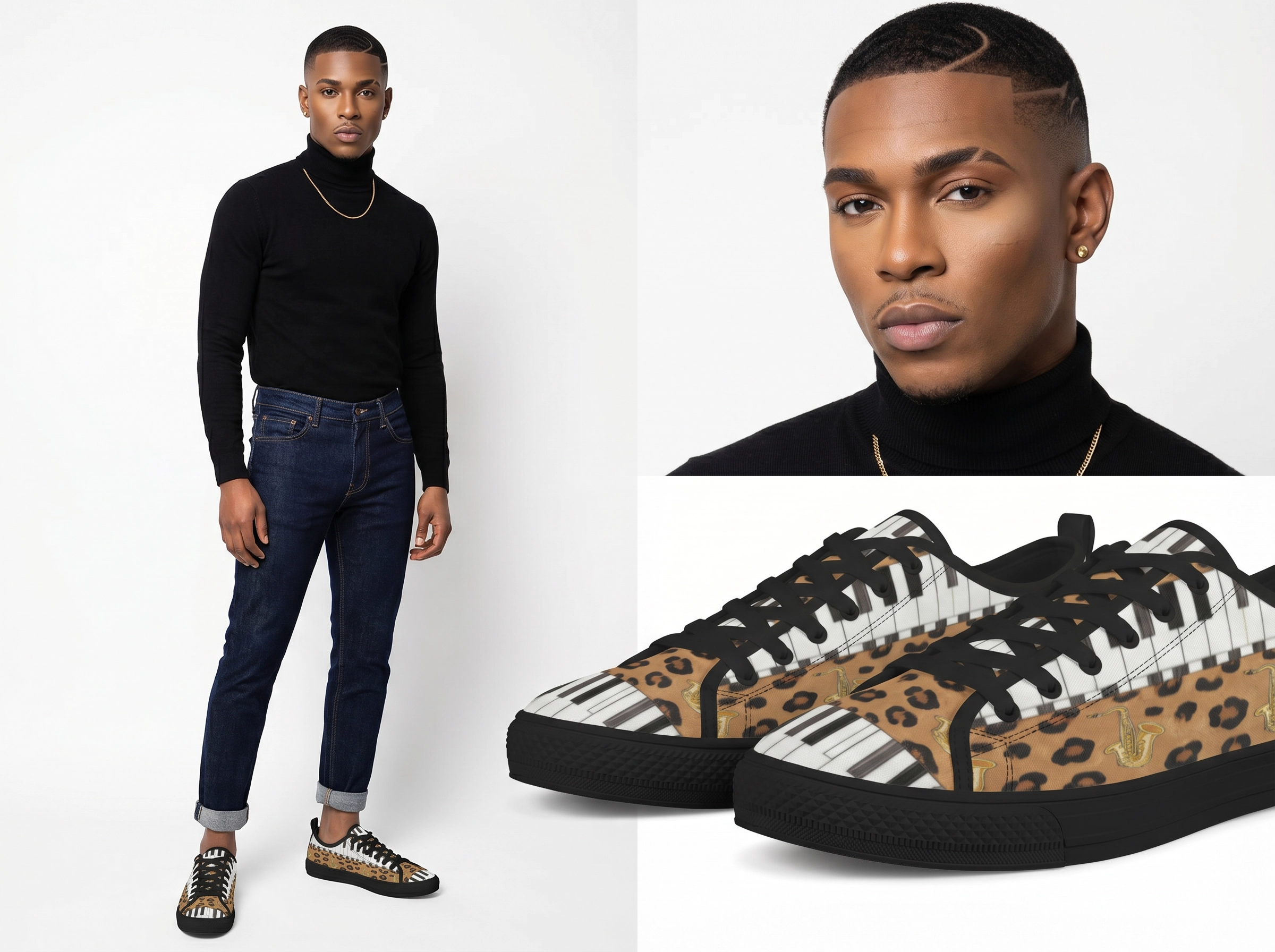 Rich and Rich Men's Brown Animal Piano Saxophone Canvas Low Top Sneaker