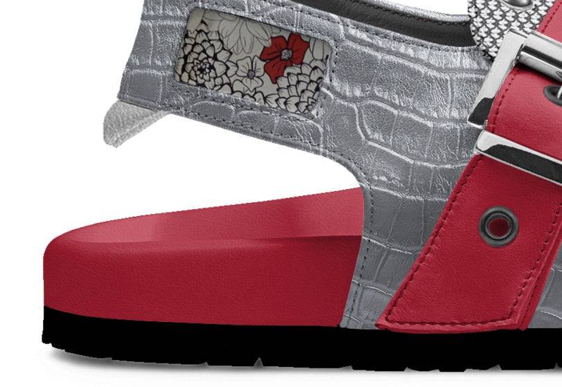 Rich and Rich Women's Gray Leather Luxury Sandal with Customizable Spikes