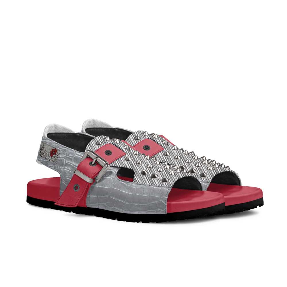 Rich and Rich Women's Gray Leather Luxury Sandal with Customizable Spikes