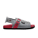 Gray women's leather sandal with nickel or gold spikes, buckle strap and soft Vibram sole — additional view 10