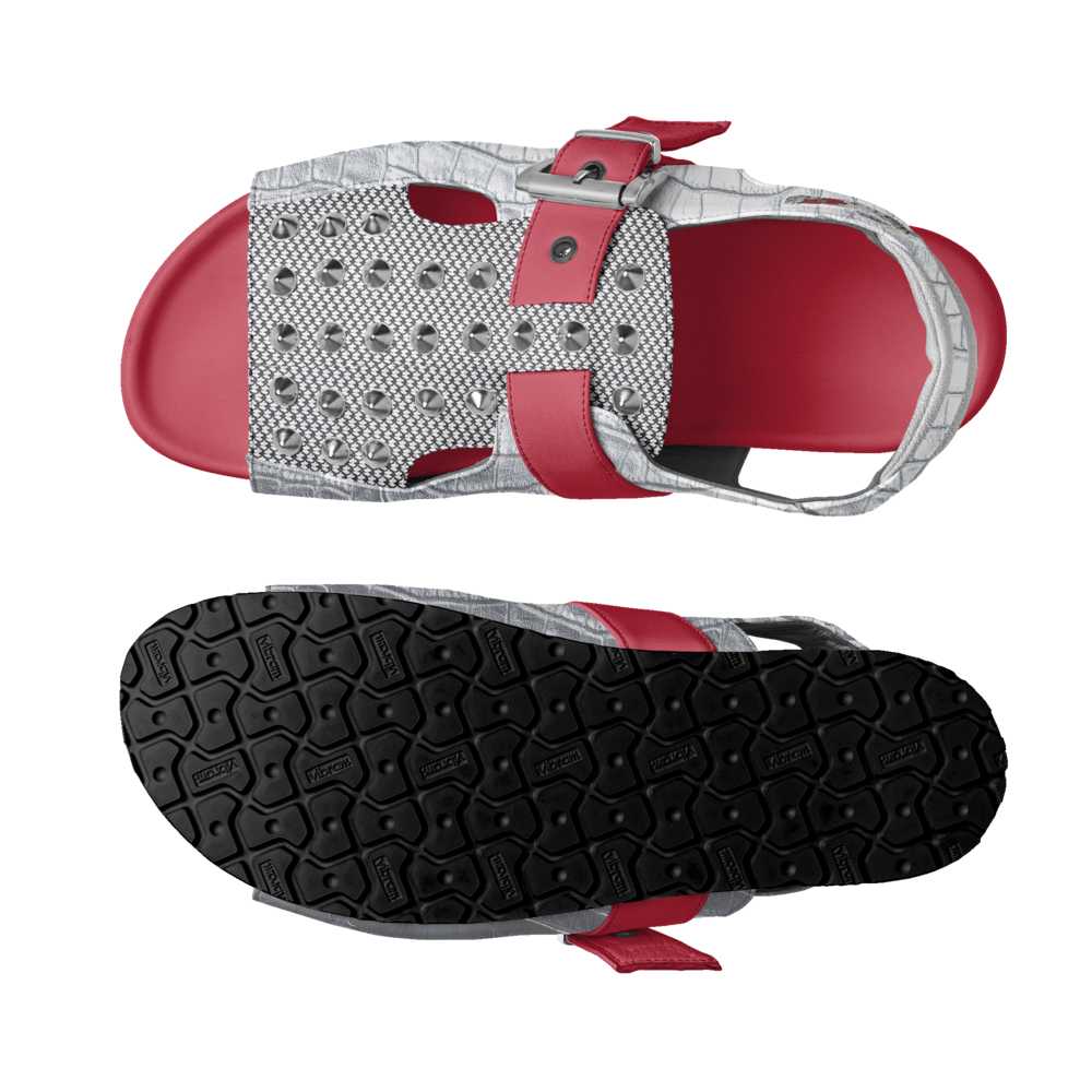 Rich and Rich Women's Gray Leather Luxury Sandal with Customizable Spikes
