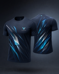 Vertex Prism Signal T-Shirt in deep navy with ice cyan geometric Vertex menswear design