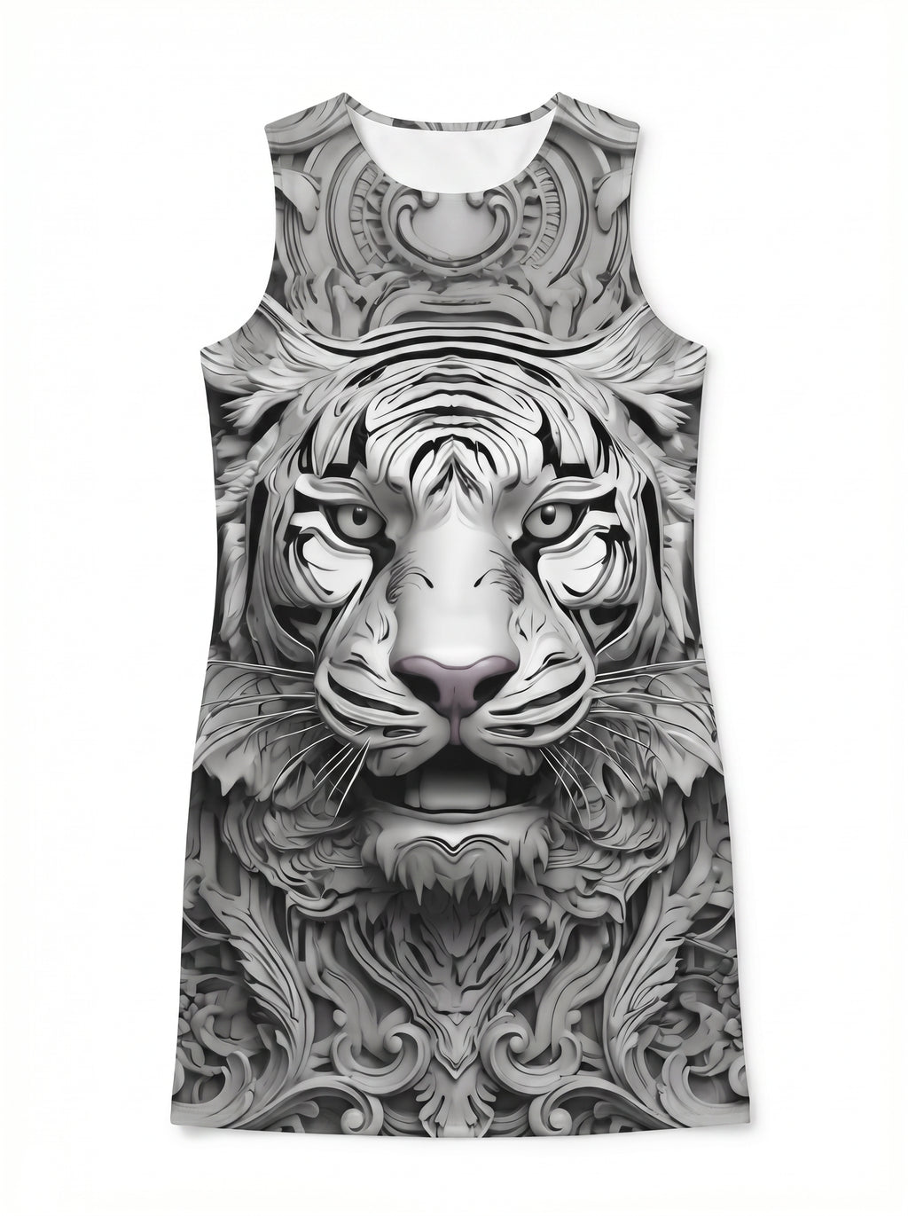Rich & Rich Silver Baroque Tiger All-Over Print Shift Dress flat mockup