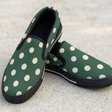 Rich and Rich Women's Forest Green Cream Polka Dot Canvas Slip On Shoes