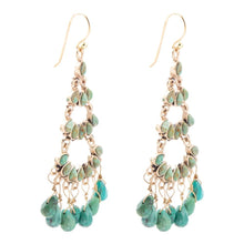 Load image into Gallery viewer, Triple the Blue Turquoise Golden Chandelier Earrings
