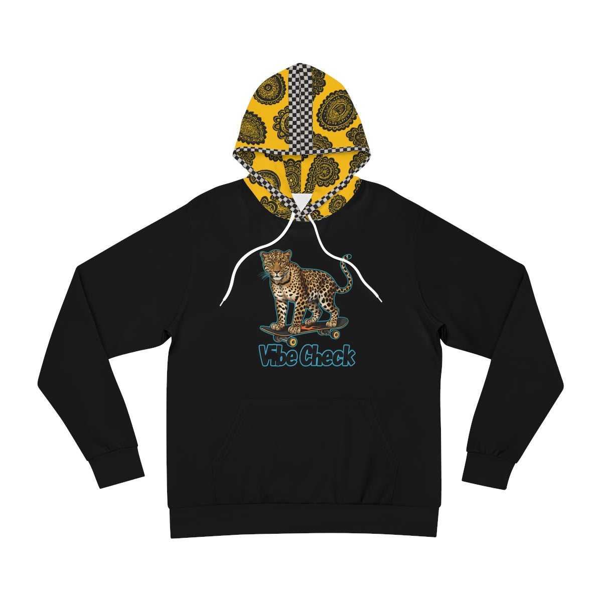 Unisex Vibe Check Hoodie with leopard skateboarding graphic design