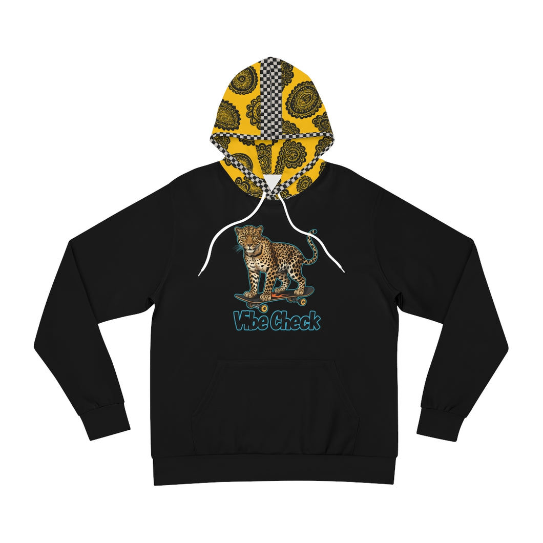 Trendy Graphic Hoodie - 'Vibe Check' Leopard Design, Streetwear, Casual Outfit, Gift for Teens, Skate Style, Unisex Apparel