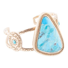 Load image into Gallery viewer, Tulum Blue Turquoise Golden Cuff Bracelet
