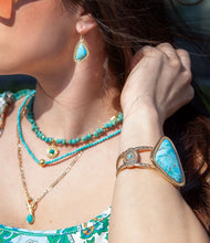 Load image into Gallery viewer, Tulum Blue Turquoise Golden Cuff Bracelet
