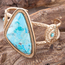 Load image into Gallery viewer, Tulum Blue Turquoise Golden Cuff Bracelet
