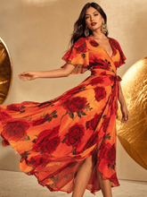 Load image into Gallery viewer, R&amp;RH Red Rose Gradient Women's Wrap Dress - Rich and Rich Homeopportunities
