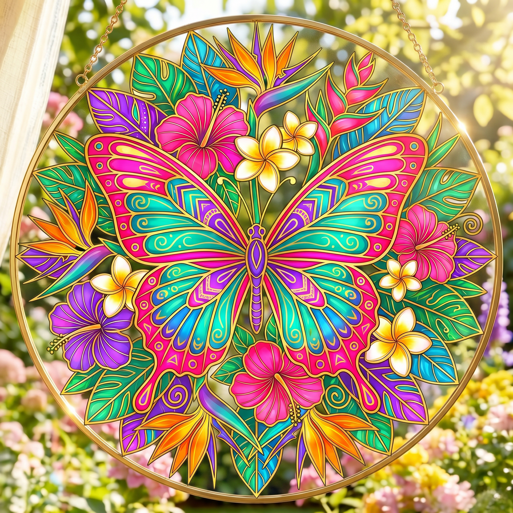Rich & Rich Butterfly Afro Bloom Glass Suncatcher