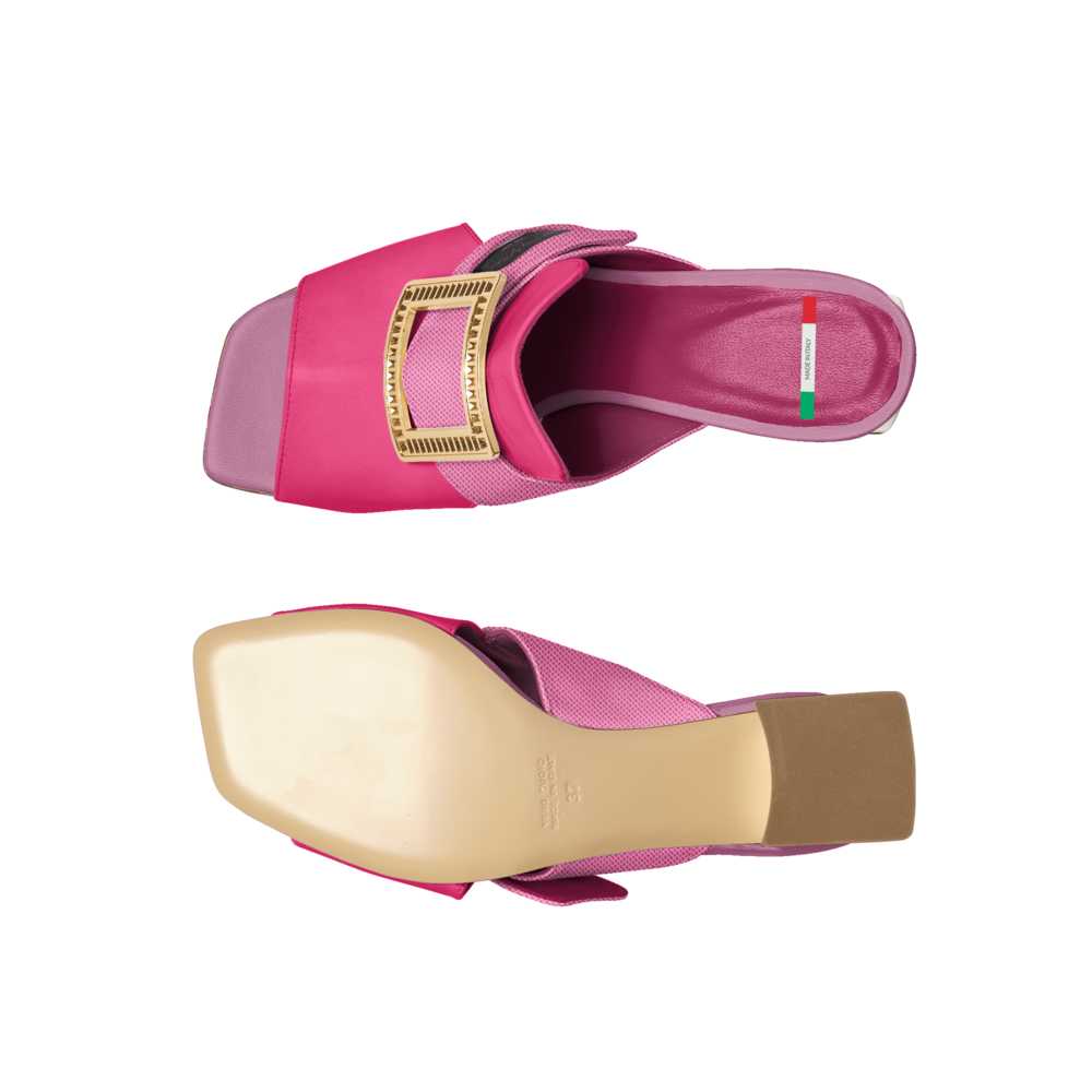 Unique Swag Rich Luxe Women's Pink Sandal With Gold Buckle Accent