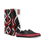 Men's red leather penny loafer with moccasin styling and leather laces