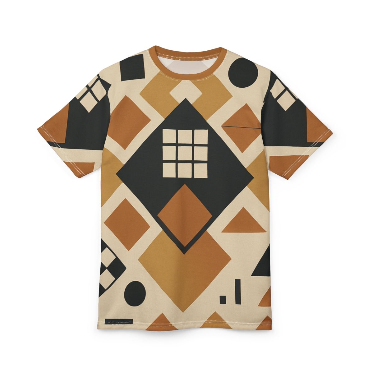 Men's earthtone geometric-pattern t-shirt with ribbed collar and regular fit — alternate view