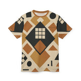 Men's earthtone geometric-pattern t-shirt with ribbed collar and regular fit — alternate view