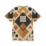 Men's earthtone geometric-pattern t-shirt with ribbed collar and regular fit — product detail