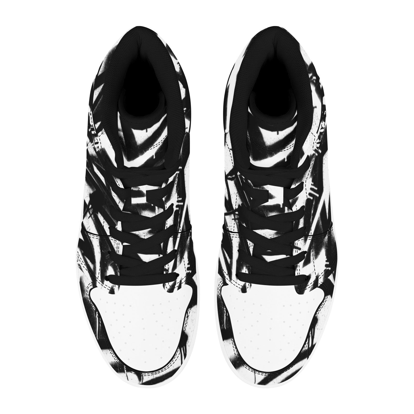 Black-and-white high-top sneaker with monochrome graffiti print, mesh lining and synthetic leather vamp — additional view 8