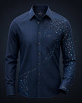 Vertex Quantum Mesh Button-Up Shirt in deep navy with silver geometric Vertex menswear design