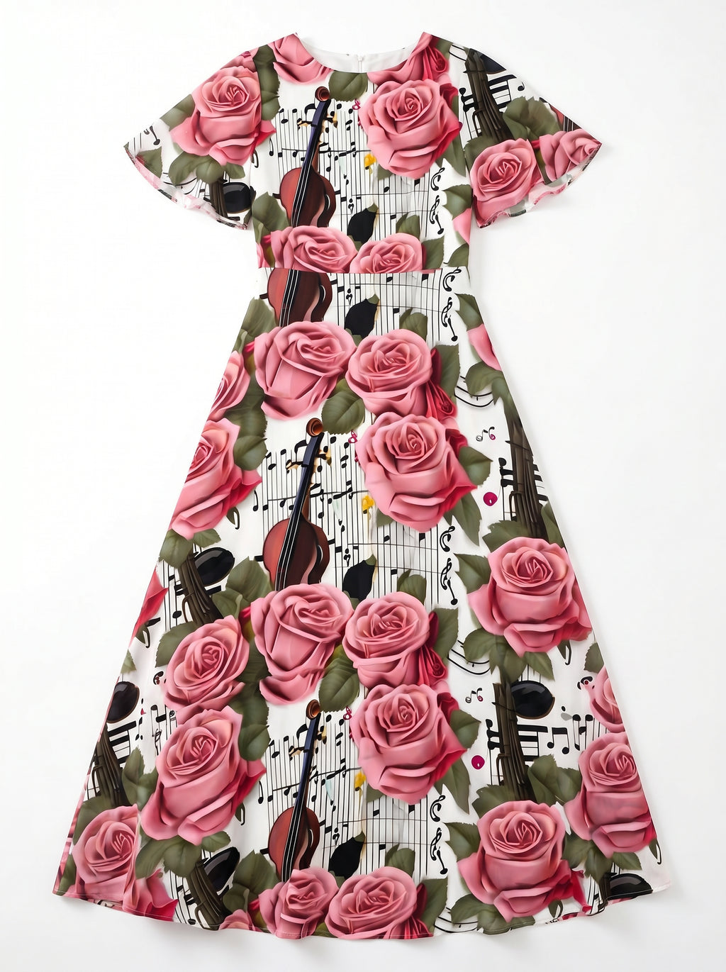 Rich & Rich Roses Violin Music Notes All-Over Print Maxi Dress flat mockup